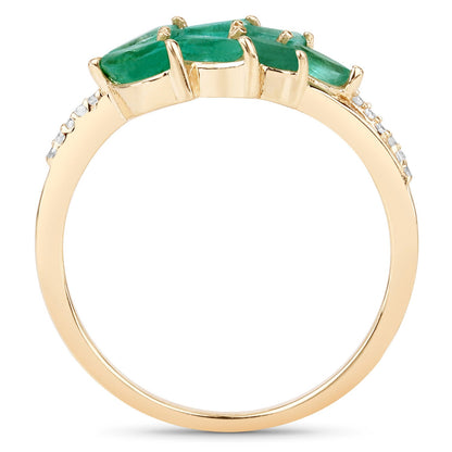 0.68 Carat Genuine Zambian Emerald and White Diamond 14K Yellow Gold Ring