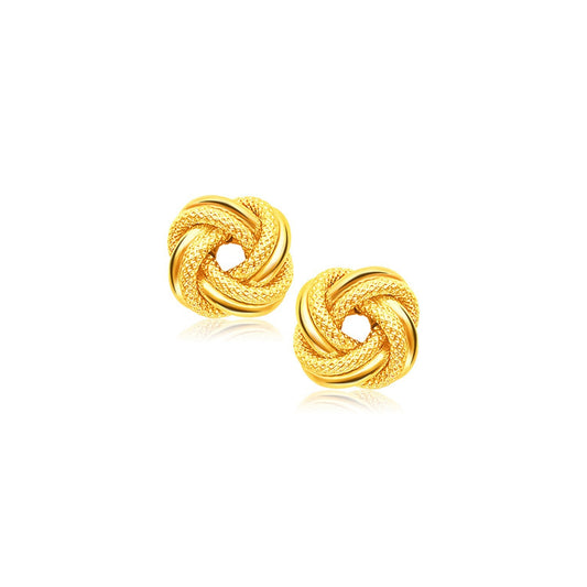 Boucles d'oreilles clous en or jaune 14 carats motif nœud d'amour entrelacé