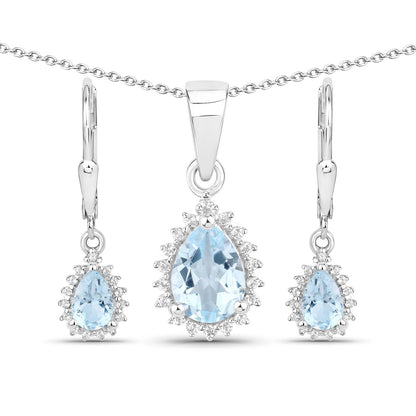 2.00 Carat Genuine Blue Topaz and White Topaz .925 Sterling Silver Jewelry Set
