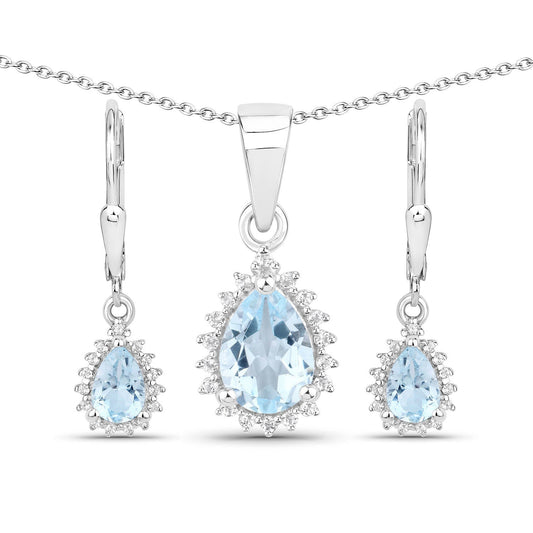Parure de bijoux en argent sterling 925 avec topaze bleue véritable et topaze blanche de 2,00 carats