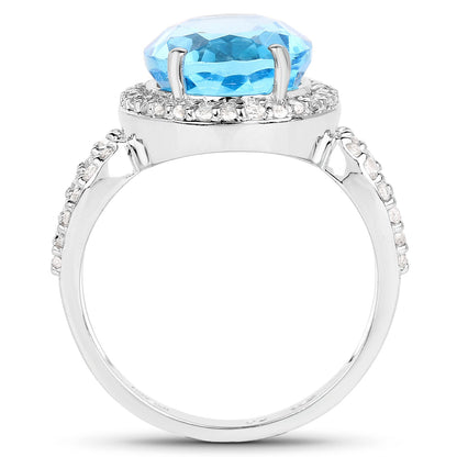 6.03 Carat Genuine Swiss Blue Topaz & White Topaz .925 Sterling Silver Ring
