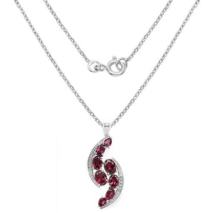 7.29 Carat Genuine Rhodolite & White Topaz .925 Sterling Silver Pendant