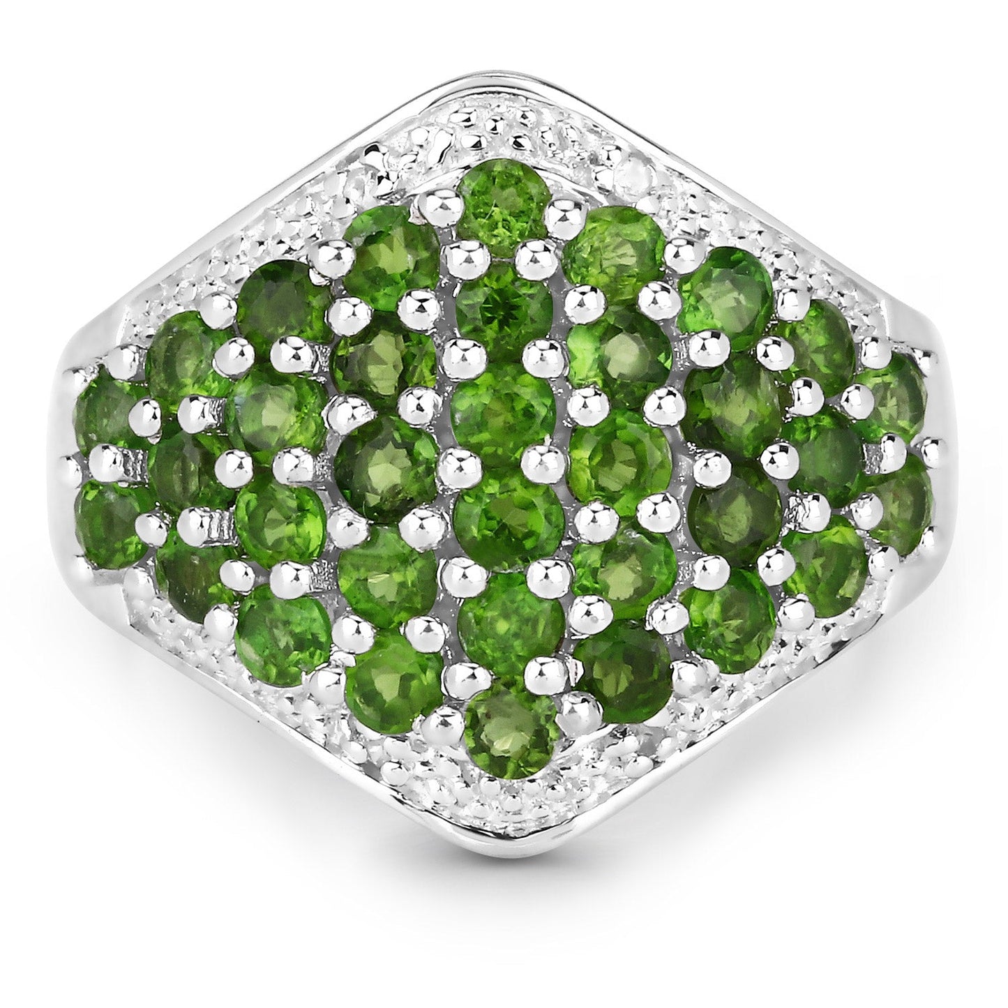 2.41 Carat Genuine Chrome Diopside and White Topaz .925 Sterling Silver Ring