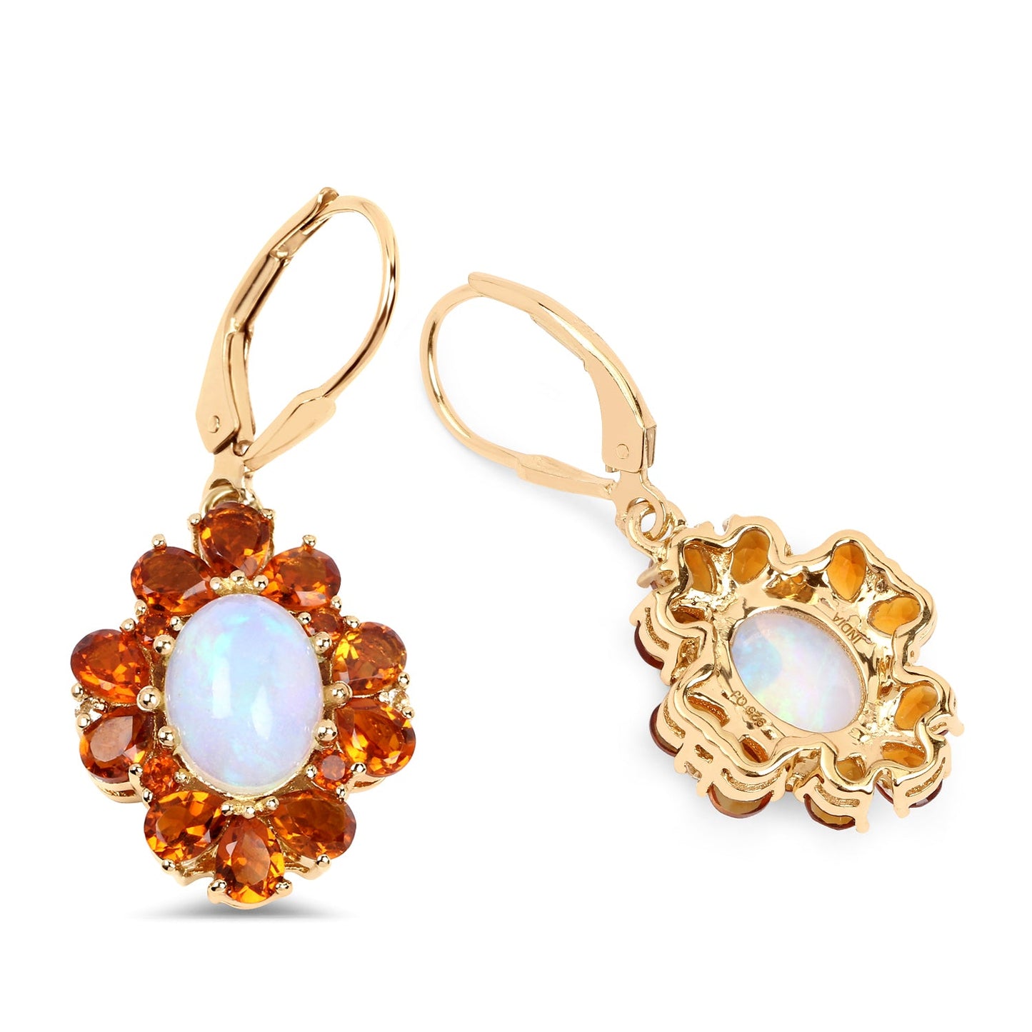 14K Yellow Gold Plated 5.42 Carat Genuine Ethiopian Opal, Citrine and White Topaz .925 Sterling Silver Earrings