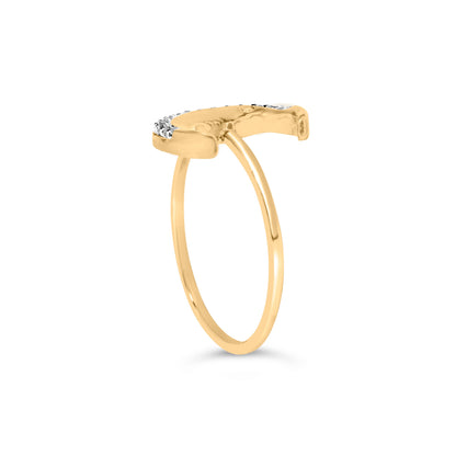 10K Yellow Gold 1/10 Cttw Diamond Crescent Moon Ring (I-J Color, I1-I2 Clarity) - Ring Size 6
