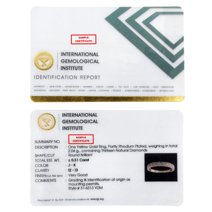 IGI Certified 1/2 Cttw Diamond 10K Yellow Gold Prong Set Beaded Milgrain Band Style Ring (J-K Color, I2-I3 Clarity) - Size 7