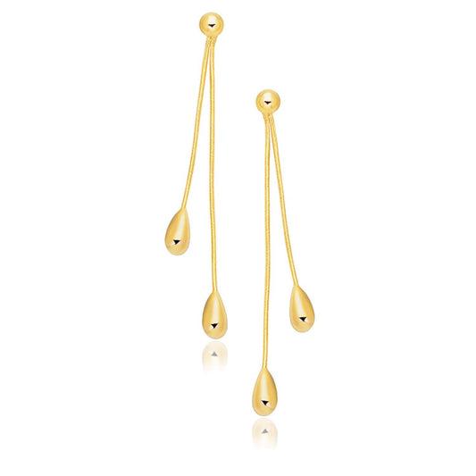 Boucles d'oreilles pendantes longues en or jaune 14 carats