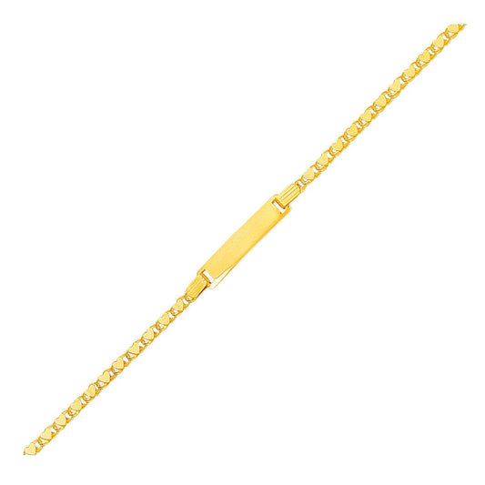 Bracelet d'identité à maillons cœur pour enfant en or jaune 14 carats