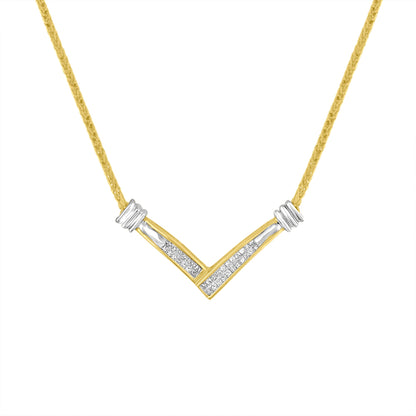 14K Yellow and White Gold 1/4 Cttw Princess Cut Diamond Channel-Set â€œVâ€ Shape 18" Pendant Necklace (H-I Color, SI2-I1 Clarity)