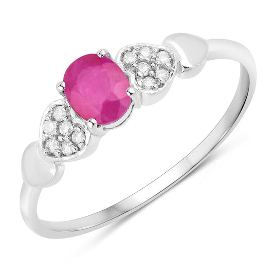 0.36 Carat Genuine Ruby and White Diamond 14K White Gold Ring