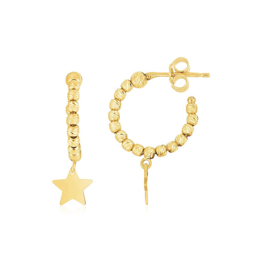 Boucles d'oreilles créoles avec breloque étoile et perles en or jaune 14 carats