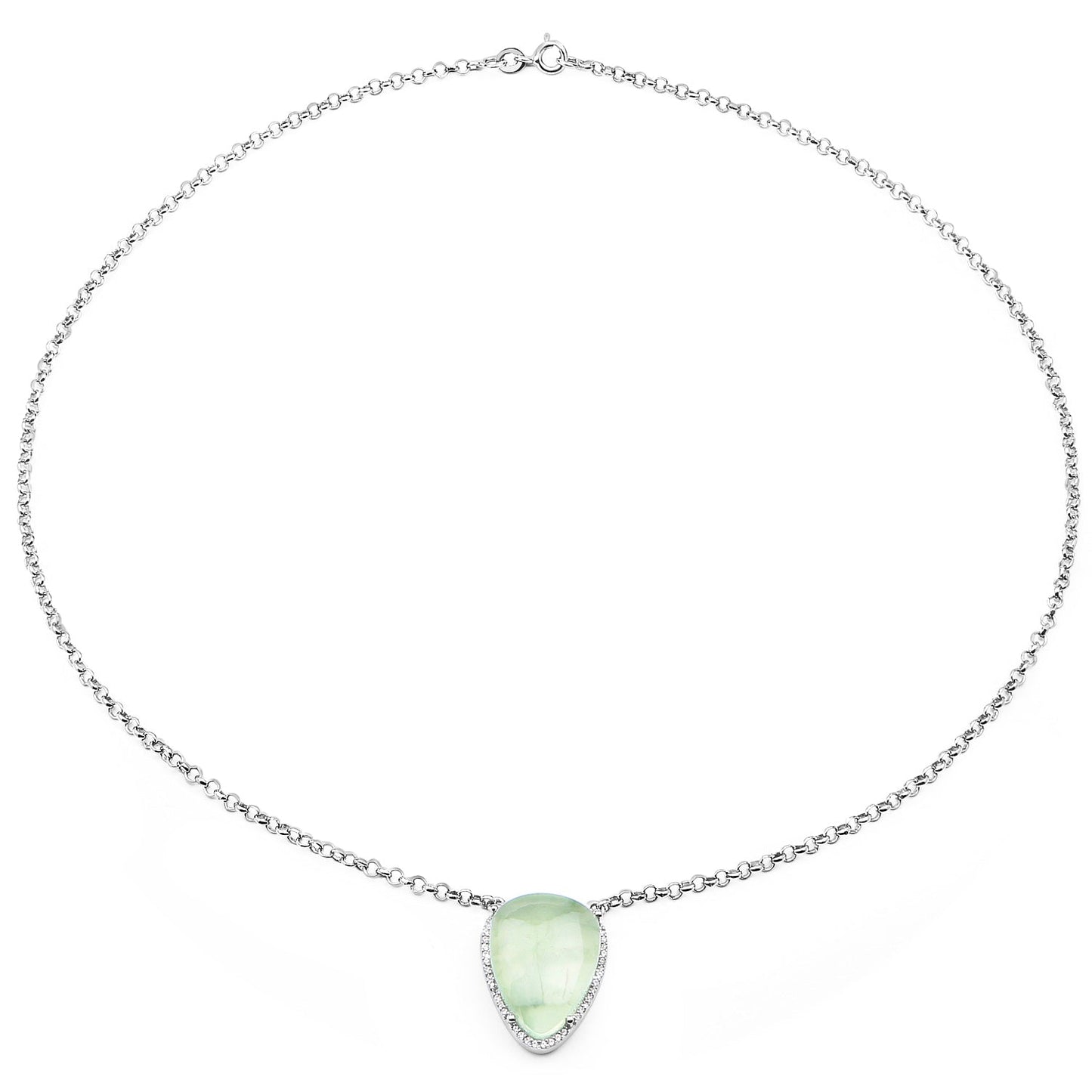10.77 Carat Genuine Prehnite And White Topaz .925 Sterling Silver Pendant