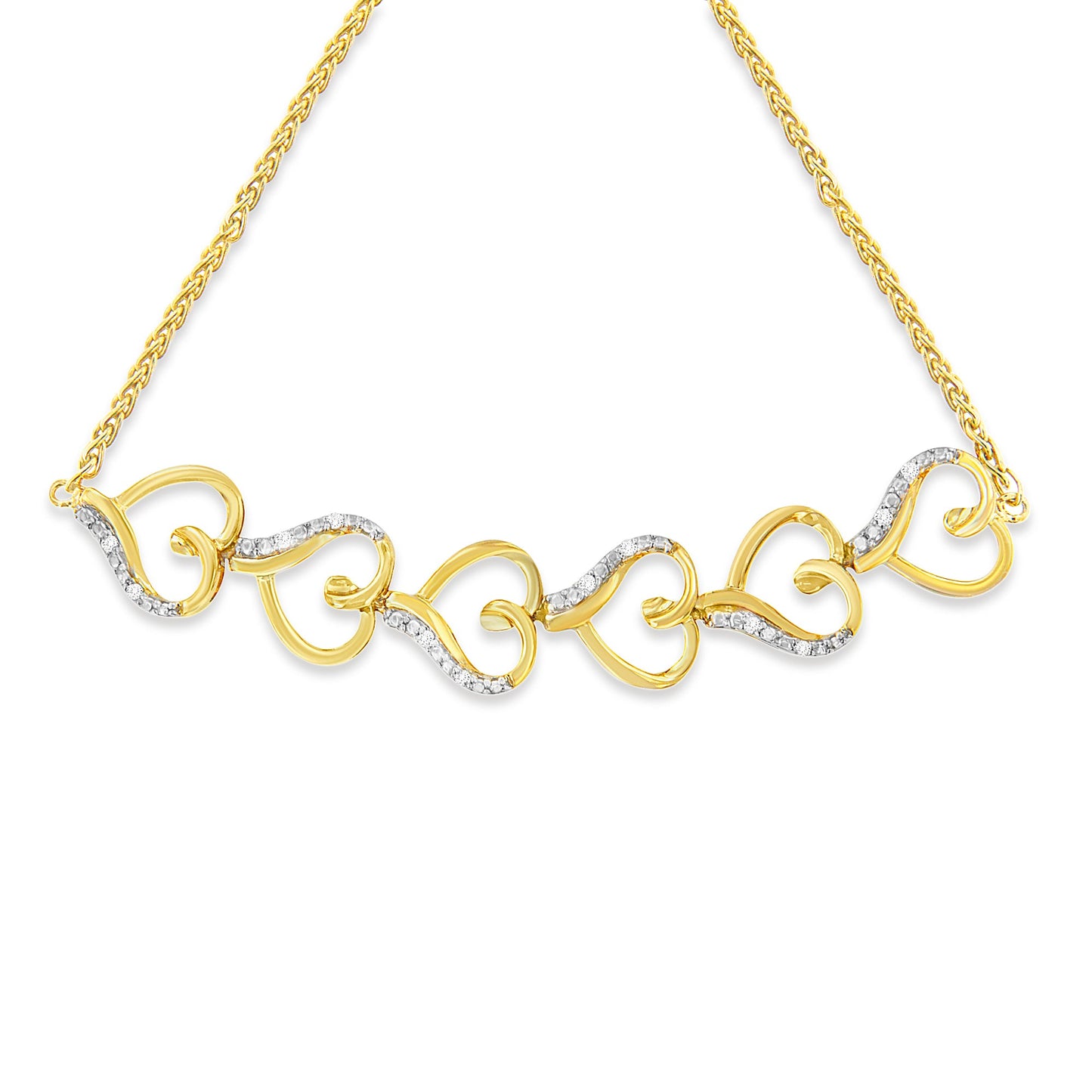 10K Yellow Gold over .925 Sterling Silver Diamond Accented Open Hearts 6â€-9â€ Adjustable Chain Bolo Bracelet