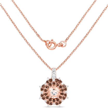 18K Rose Gold Plated 1.61 Carat Genuine Morganite, Smoky Quartz and White Zircon .925 Sterling Silver Pendant