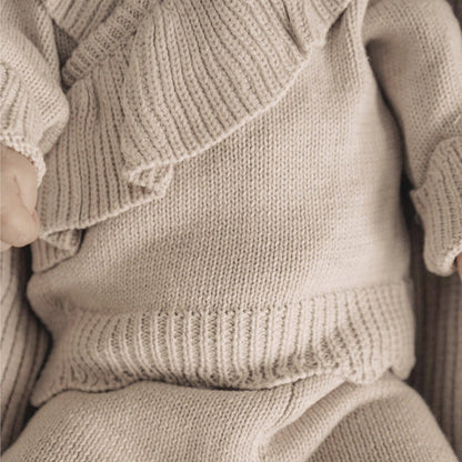 Baby Ruffle-Trim Sweater Cardigan Outfit Pants Headband 3-Piece Set