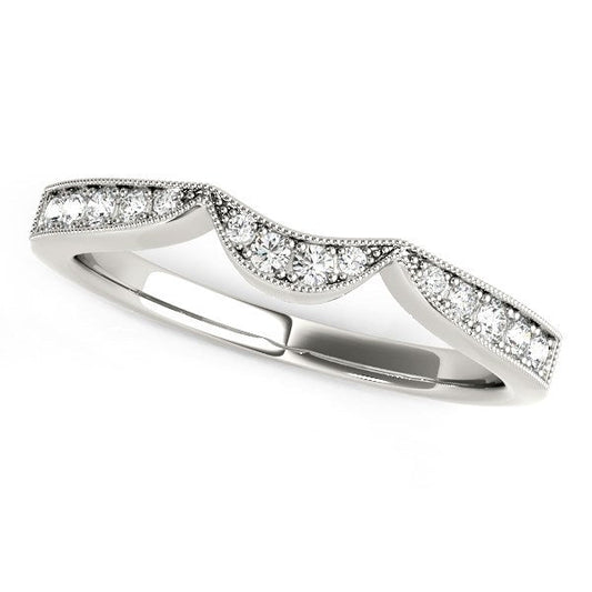 Bande de mariage incurvée en or blanc 14 carats avec diamants milgrain (1/6 ct. Poids total)