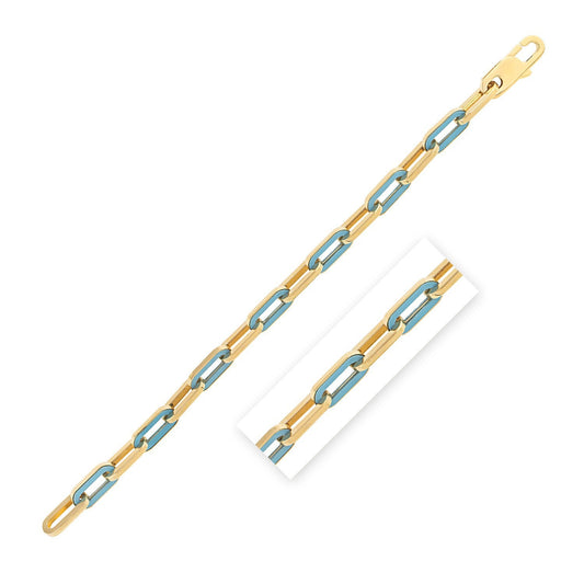 Bracelet maillons trombone en or jaune 14 carats et turquoise (7,00 mm)
