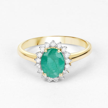 1.39 Carat Genuine Zambian Emerald and White Diamond 10K Yellow Gold Ring