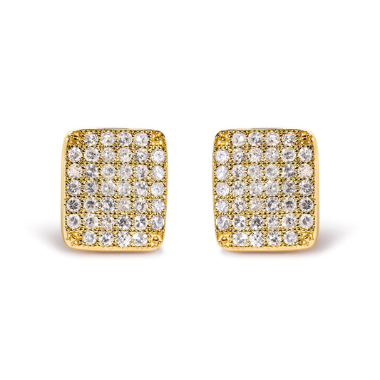 Puces d'oreilles en or jaune 14 carats avec grappe composite carrée de diamants 1/2 carat au total (couleur I-J, pureté I1-I2)