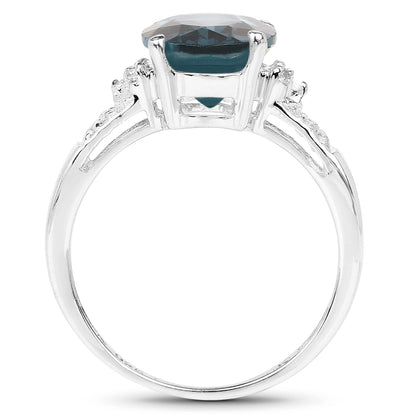 2.64 Carat Genuine London Blue Topaz and White Topaz .925 Sterling Silver Ring