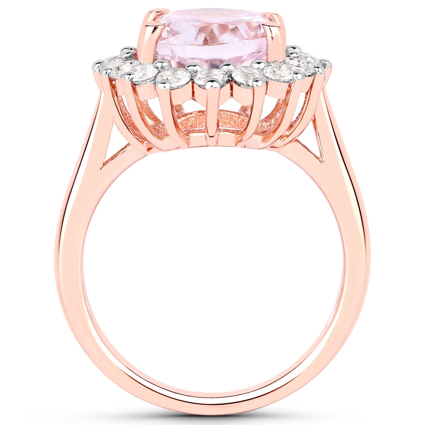 5.56 Carat Genuine Kunzite and White Topaz .925 Sterling Silver Ring