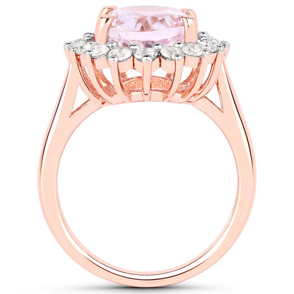5.56 Carat Genuine Kunzite and White Topaz .925 Sterling Silver Ring