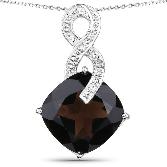 Pendentif en argent sterling 925, avec topaze blanche et quartz fumé véritable de 12,36 carats