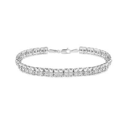.925 Sterling Silver 1/10 Cttw Diamond Double-Link 7" Rolex Tennis Bracelet (I-J Color, I3 Clarity)
