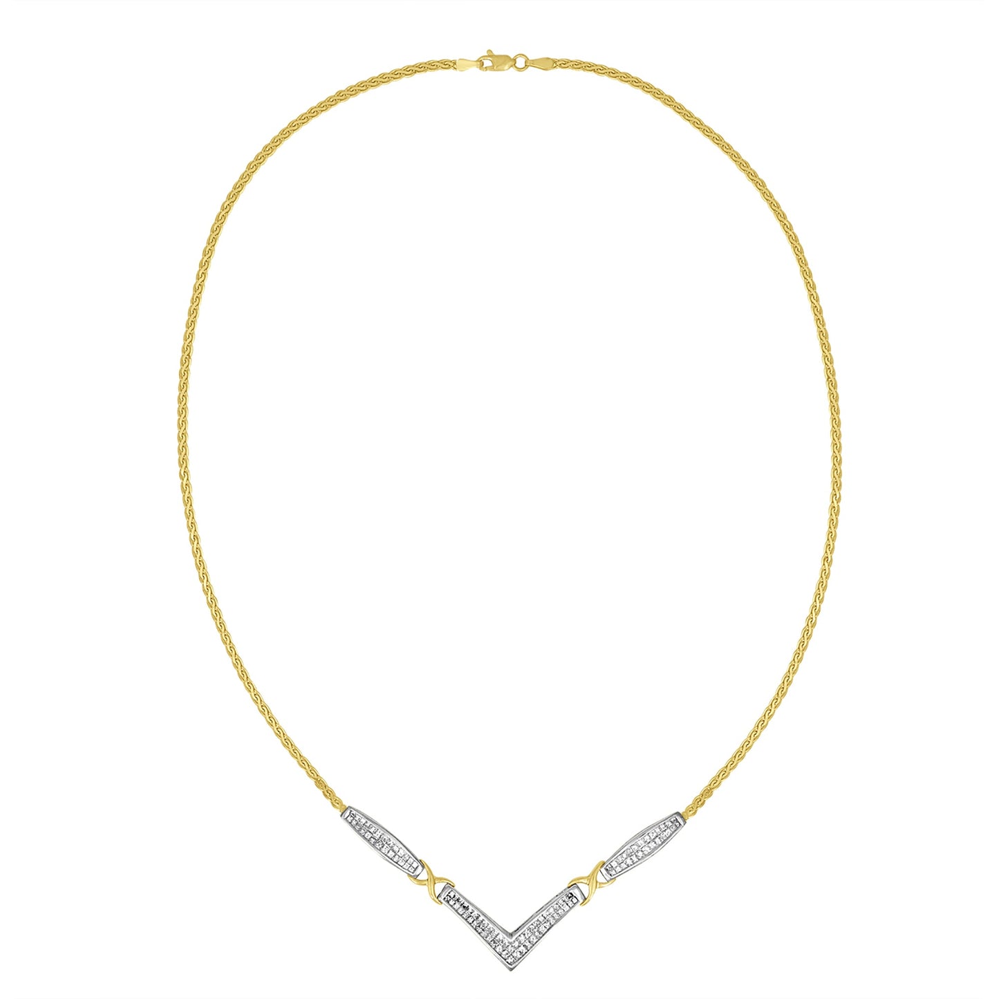 14K Yellow and White Gold 2.0 Cttw Princess Cut Diamond Flared and X-Station V Shaped 18â€ Franco Chain Statement Necklace (H-I Color, SI2-I1 Clarity)