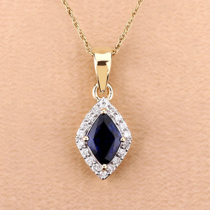 0.92 Carat Genuine Blue Sapphire and White Diamond 14K Yellow Gold Pendant