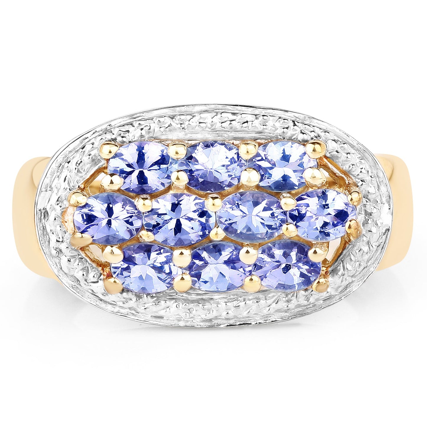 14K Yellow Gold Plated 1.70 Carat Genuine Tanzanite .925 Sterling Silver Ring