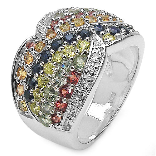 3.07 Carat Genuine Multi Sapphire .925 Sterling Silver Ring