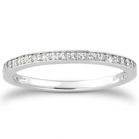 Bague de mariage en or blanc 14 carats avec micro-pavé de diamants (3/4 du tour)