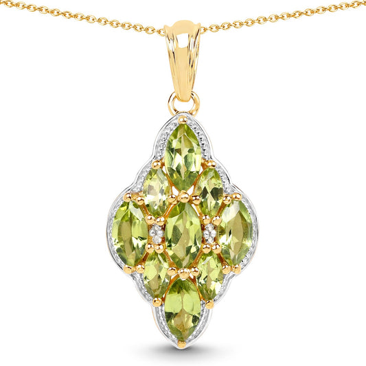 Pendentif en argent sterling .925 plaqué or jaune 14 carats avec péridot véritable de 4,02 carats et topaze blanche