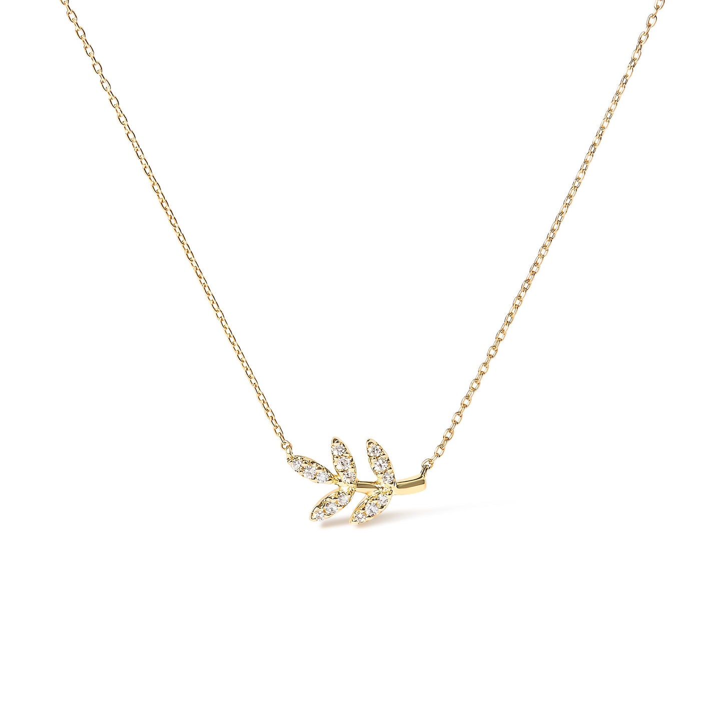 10K Yellow Gold 1/10 Cttw Diamond Leaf and Branch 18" Pendant Necklace (H-I Color, I1-I2 Clarity)
