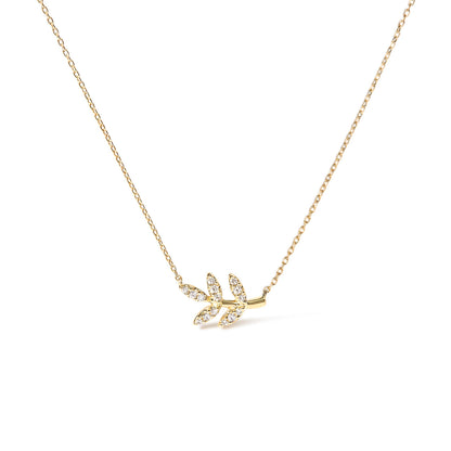 10K Yellow Gold 1/10 Cttw Diamond Leaf and Branch 18" Pendant Necklace (H-I Color, I1-I2 Clarity)