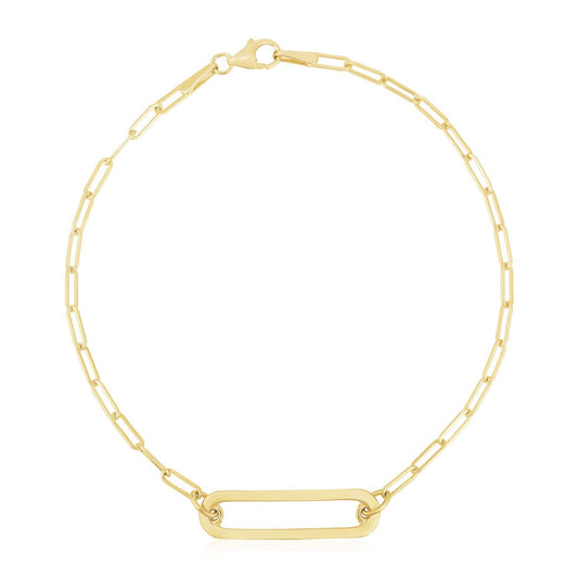 Bracelet en or jaune 14 carats, poli, maillons trombone ouverts et droits