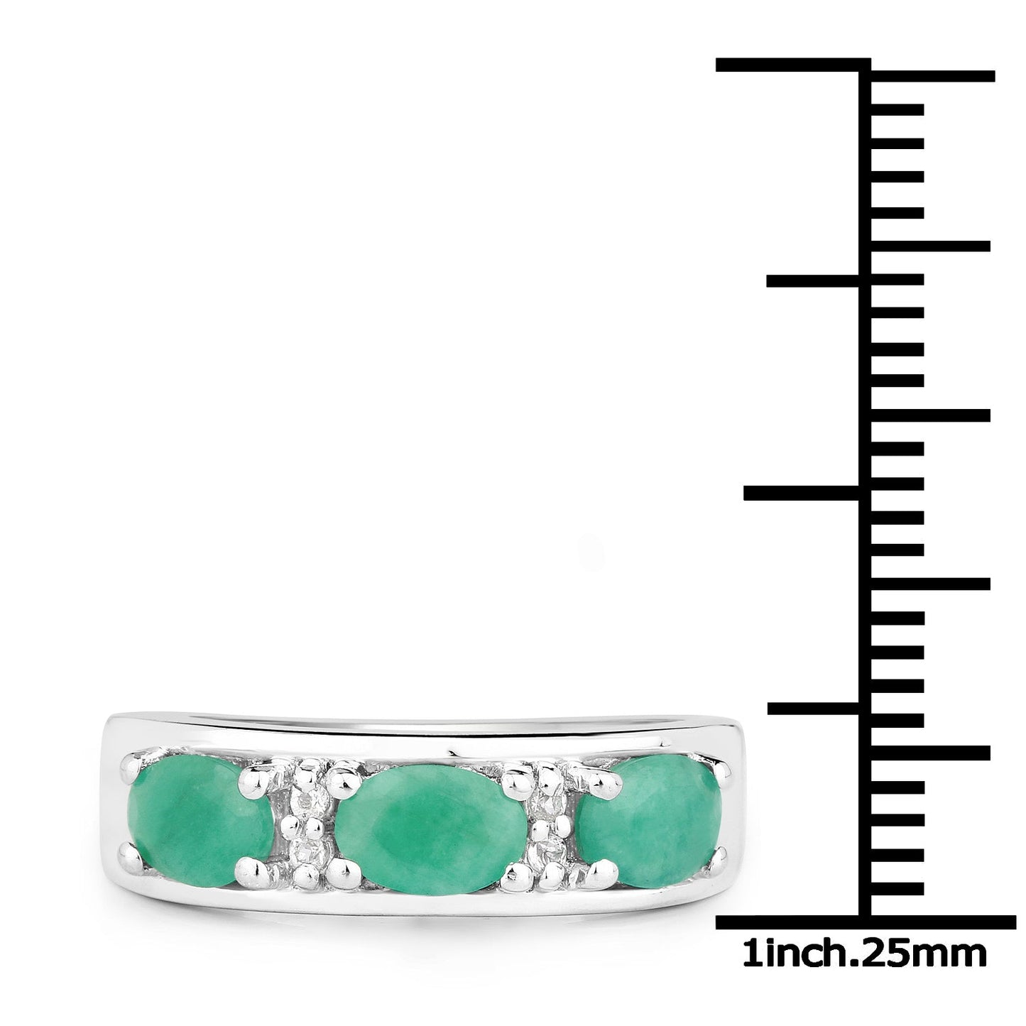 1.38 Carat Genuine Emerald and White Topaz .925 Sterling Silver Ring