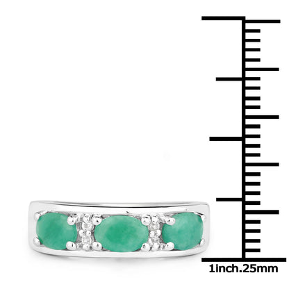 1.38 Carat Genuine Emerald and White Topaz .925 Sterling Silver Ring
