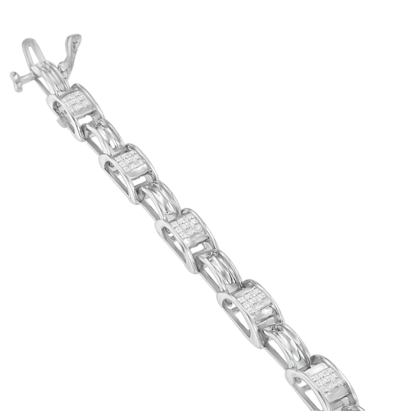 14K White Gold 1.0 Cttw Invisible Set Princess Diamond Alternating Link Tennis Bracelet (I-J Color, I1-I2 Clarity) - 7.25"