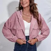 Chaqueta con capucha de pana casual para mujer - Corte holgado