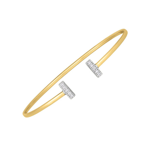 Bracelet jonc en or bicolore 14 carats avec barrette en T et diamants (2,00 mm)