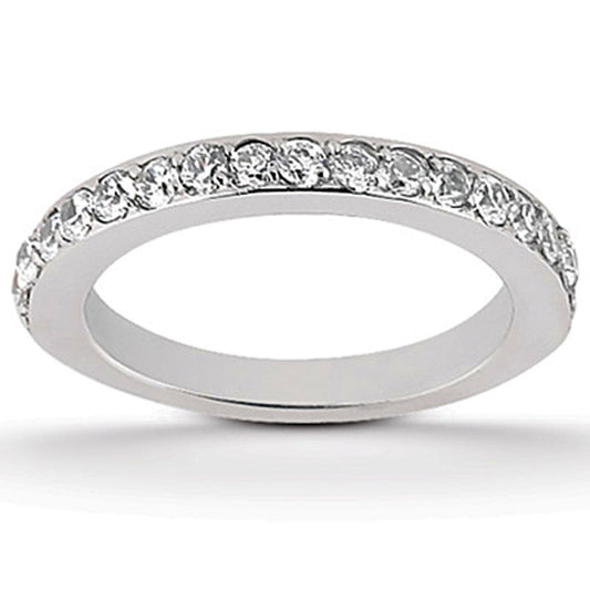 Anneaux de mariage en or blanc 14 carats, pavé de diamants, mi-chemin