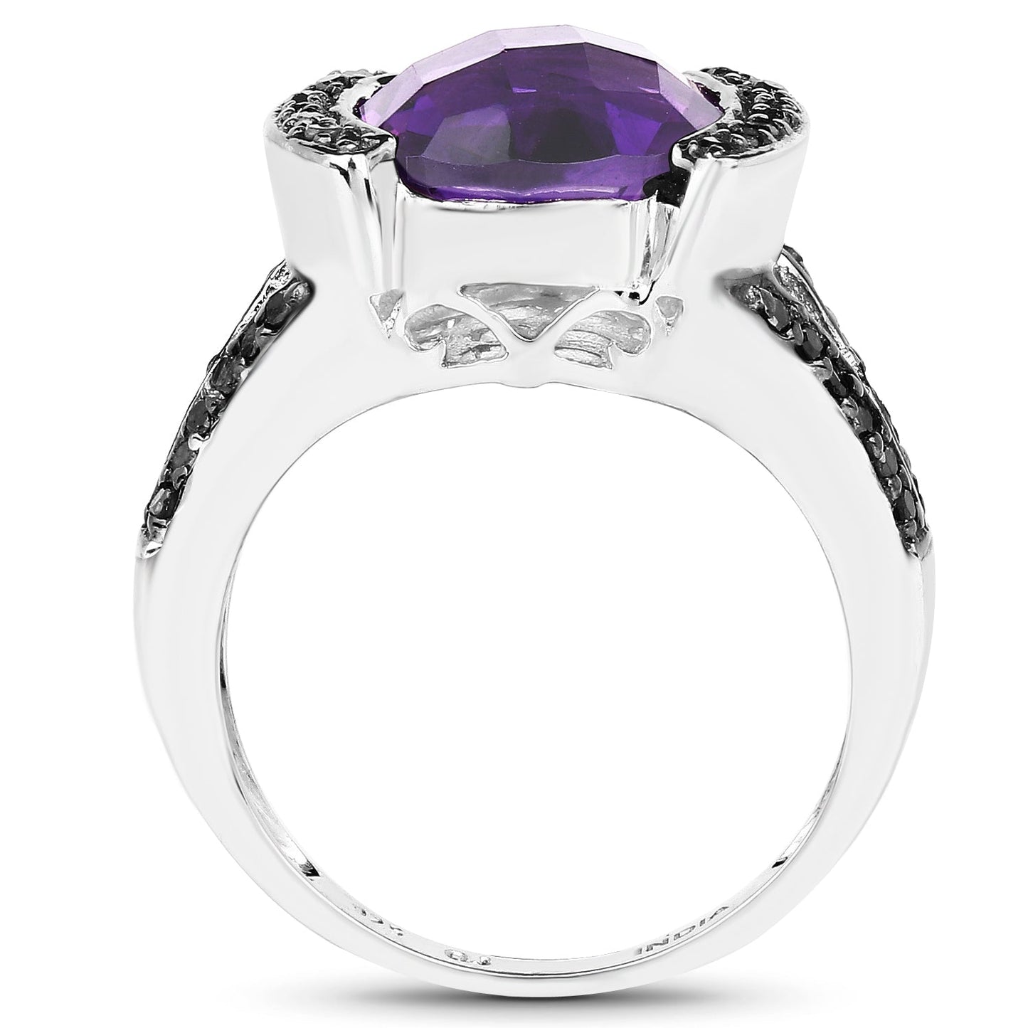 3.24 Carat Genuine Amethyst & Black Diamond .925 Sterling Silver Ring
