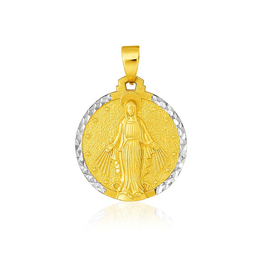 Pendentif religieux rond bicolore en or 14 carats
