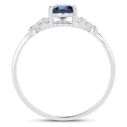 0.93 Carat Genuine London Blue Topaz and White Diamond 14K White Gold Ring