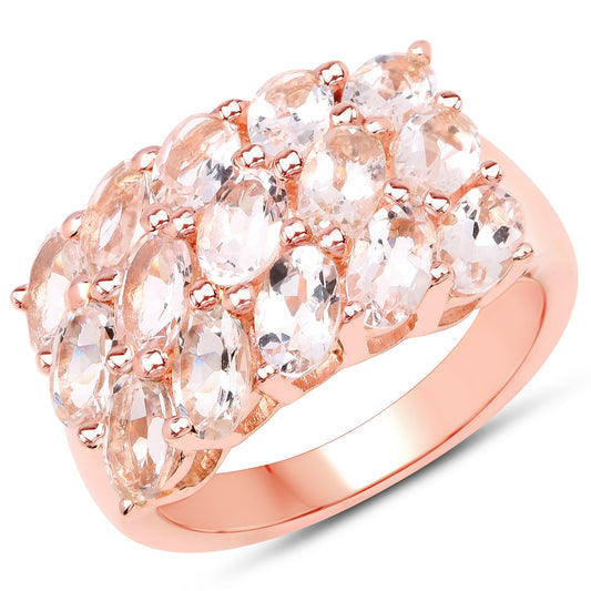 Bague en argent sterling 925 plaqué or rose 14 carats avec morganite véritable de 3,30 carats
