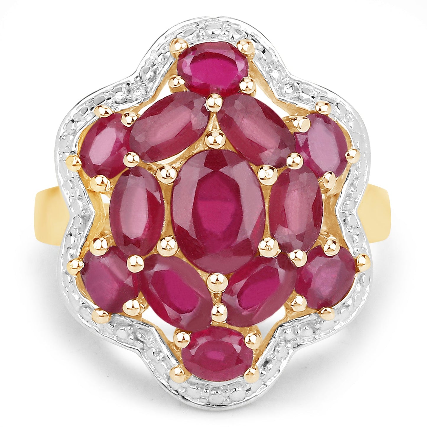 14K Yellow Gold Plated 4.18 Carat Genuine Glass Filled Ruby .925 Sterling Silver Ring