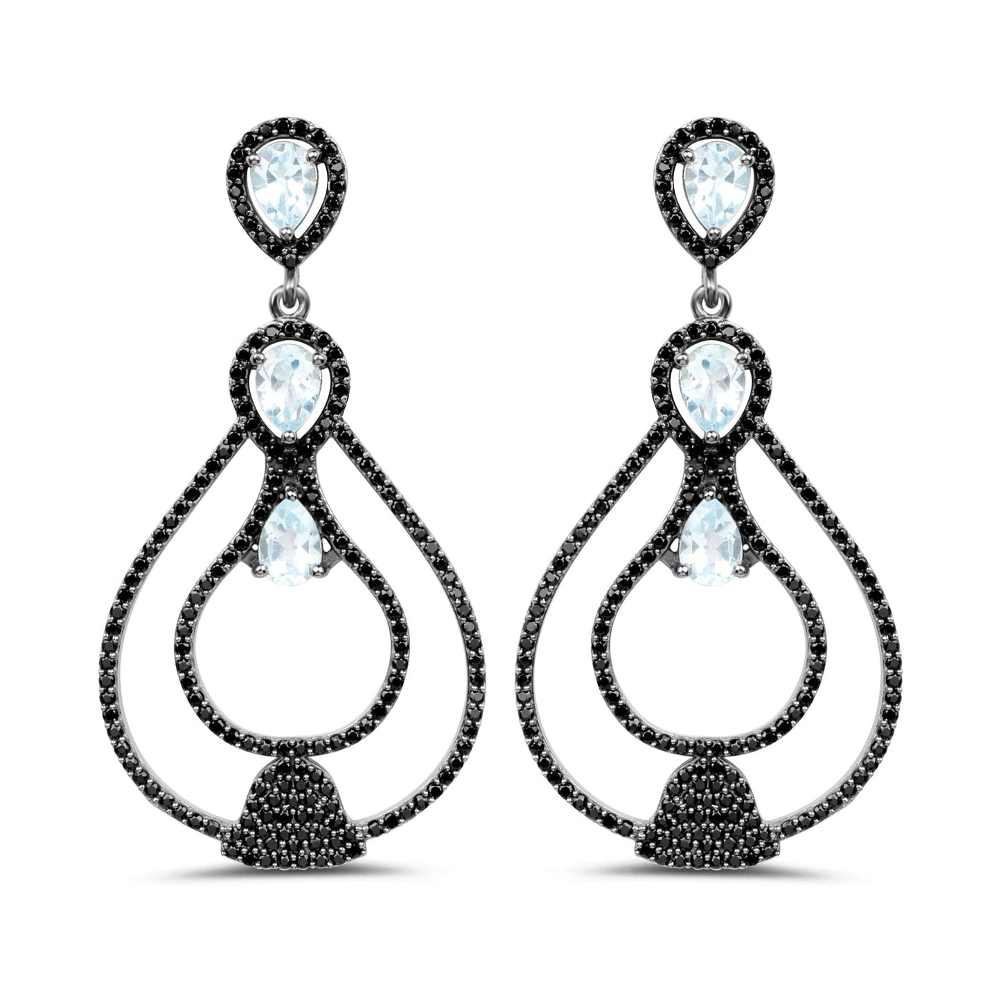8.81 Carat Genuine Blue Topaz and Black Spinel .925 Sterling Silver Earrings