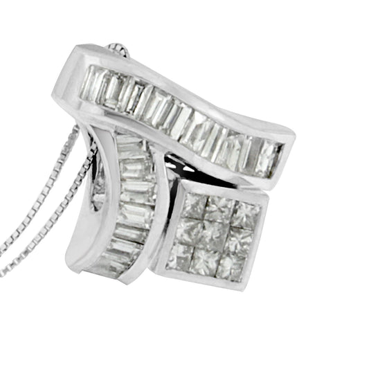 Collier pendentif en or blanc 14 carats avec diamants taille princesse et baguette 1 7/8 carats (G-H, SI1-SI2)